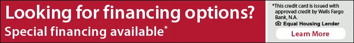 Red financing banner reading Looking for financing options, with a Learn More button
